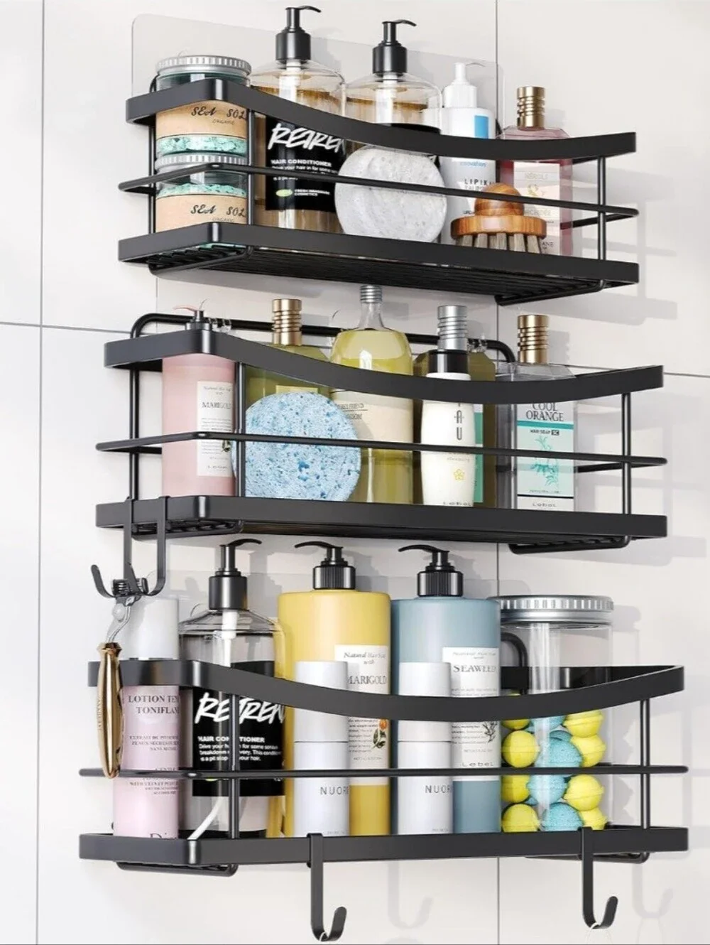 ODesign Shower Caddy Storage with Removable 4 Hooks Shower Shelf Basket
